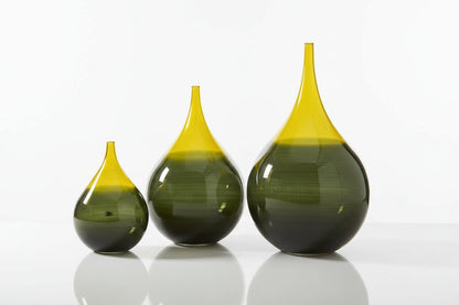 Handmade Blown Glass Vase Set – Yellow & Shaded Black Teardrop Vases (Set of 3)