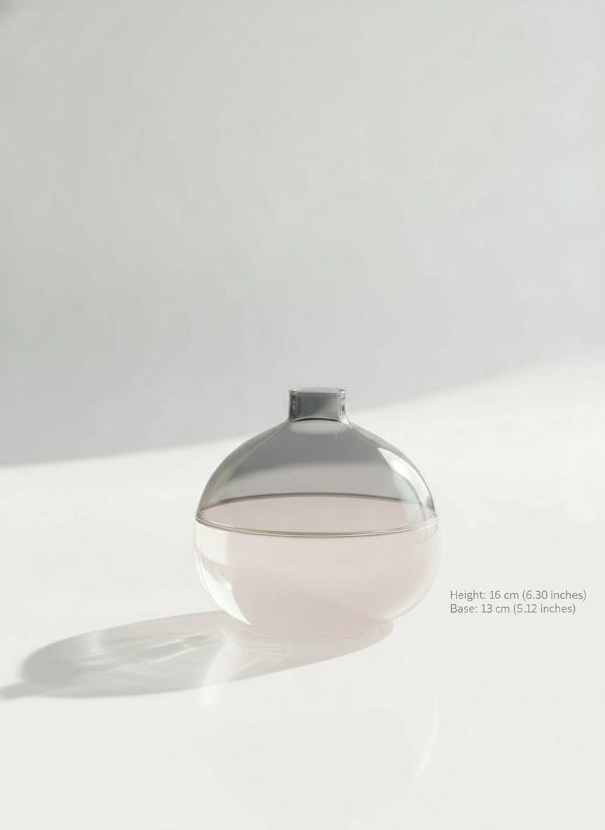Handmade Blown Glass Vase – Shaded Grey & Blush Pink Round Design