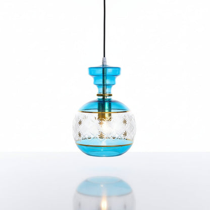 Handmade Blue & Gold Blown Glass Pendant Light – Moroccan-Inspired Lighting