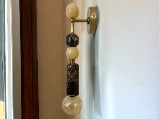 Handmade Brass finish sconce lighting with Brown Marble Gemstones