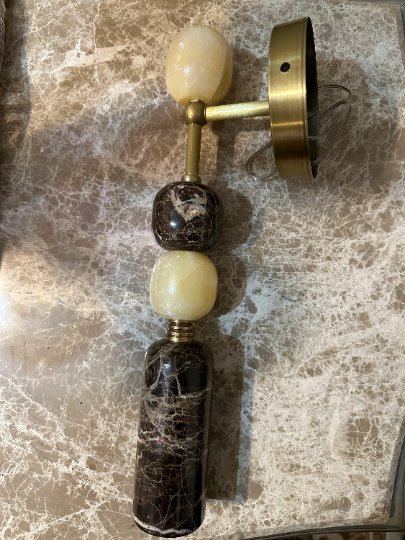 Handmade Brass finish sconce lighting with Brown Marble Gemstones