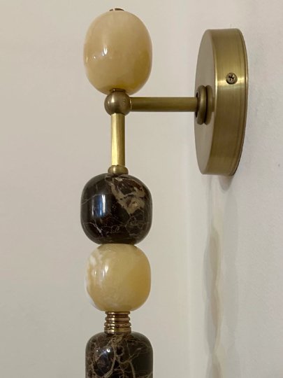 Handmade Brass finish sconce lighting with Brown Marble Gemstones