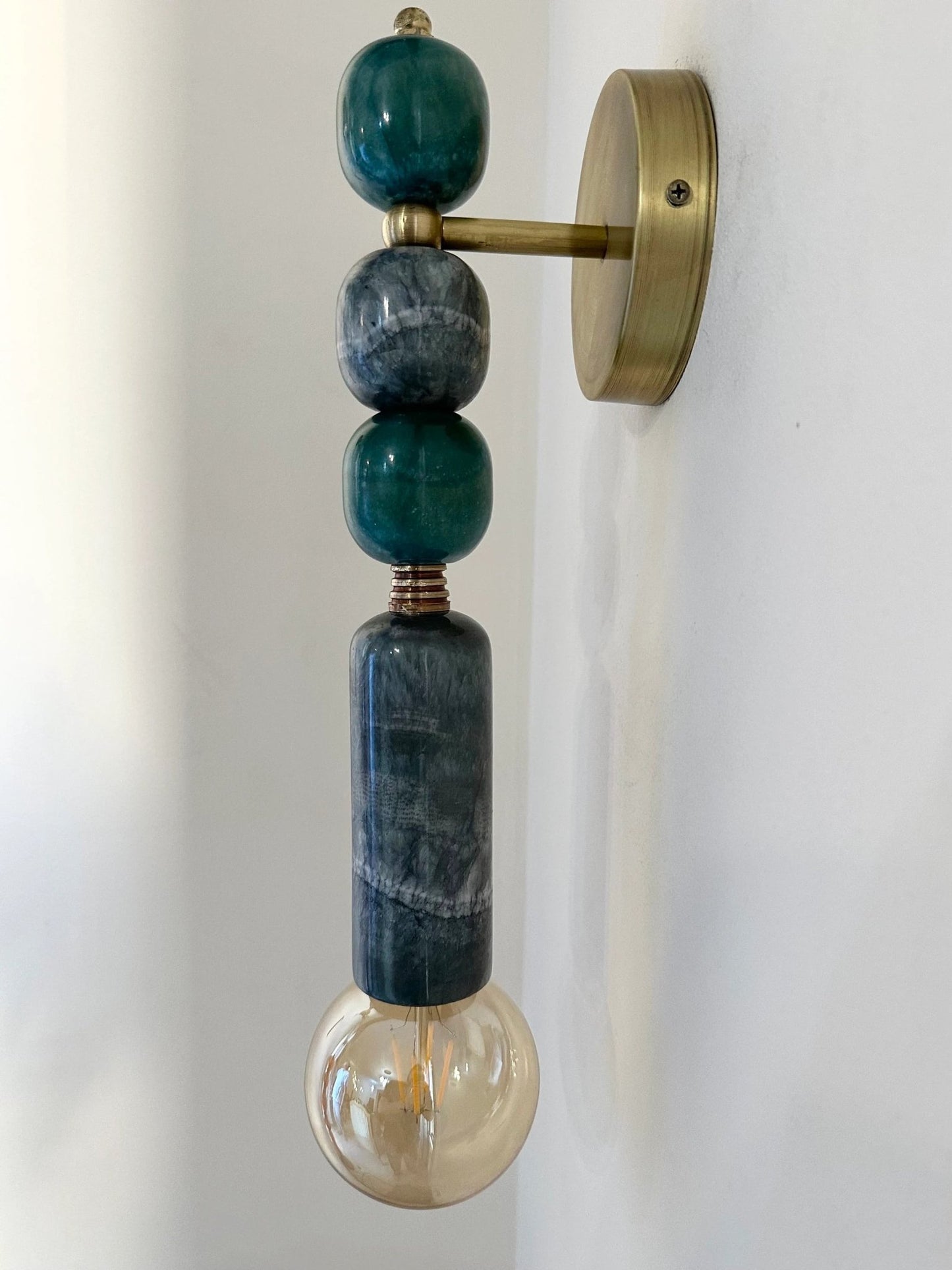 Handmade Brass finish sconce lighting with Green Marble Gemstones -  sconce lighting by Les Trois Pyramides