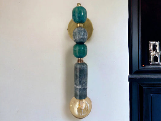 Handmade Brass finish sconce lighting with Green Marble Gemstones -  sconce lighting by Les Trois Pyramides