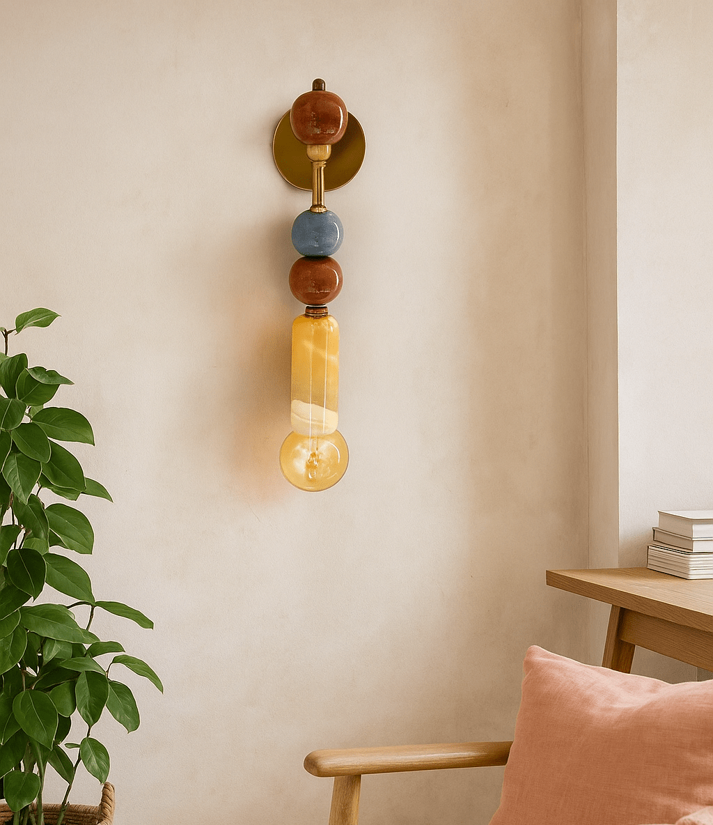 Handmade Brass finish sconce lighting with Marble Gemstones