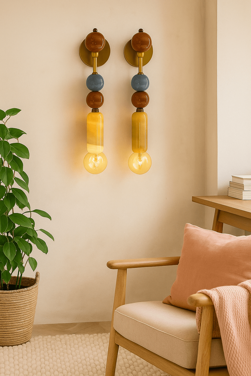 Handmade Brass finish sconce lighting with Marble Gemstones by Les Trois Pyramides