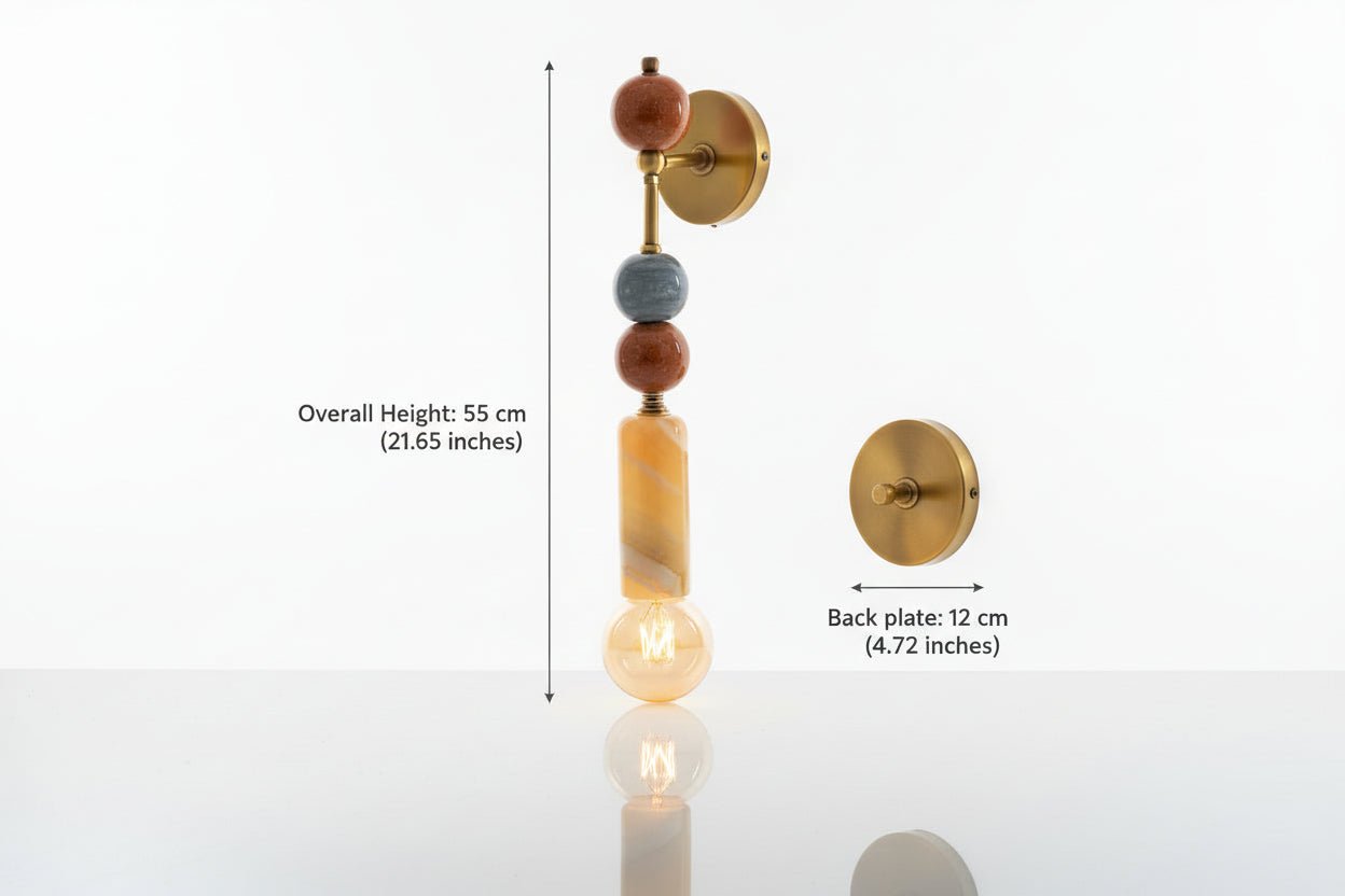 Handmade Brass finish sconce lighting with Marble Gemstones - custom metal finish