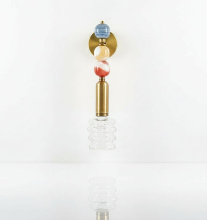 Handmade Brass finish sconce lighting with Marble Gemstones and Unique Blown Glass Art