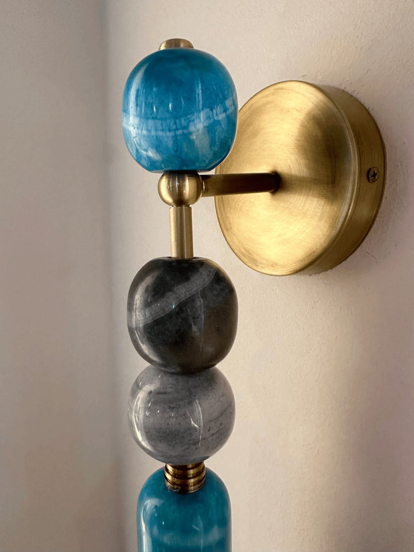 Handmade Brass finish sconce lighting with Turquoise and Grey Marble Gemstones | Custom made