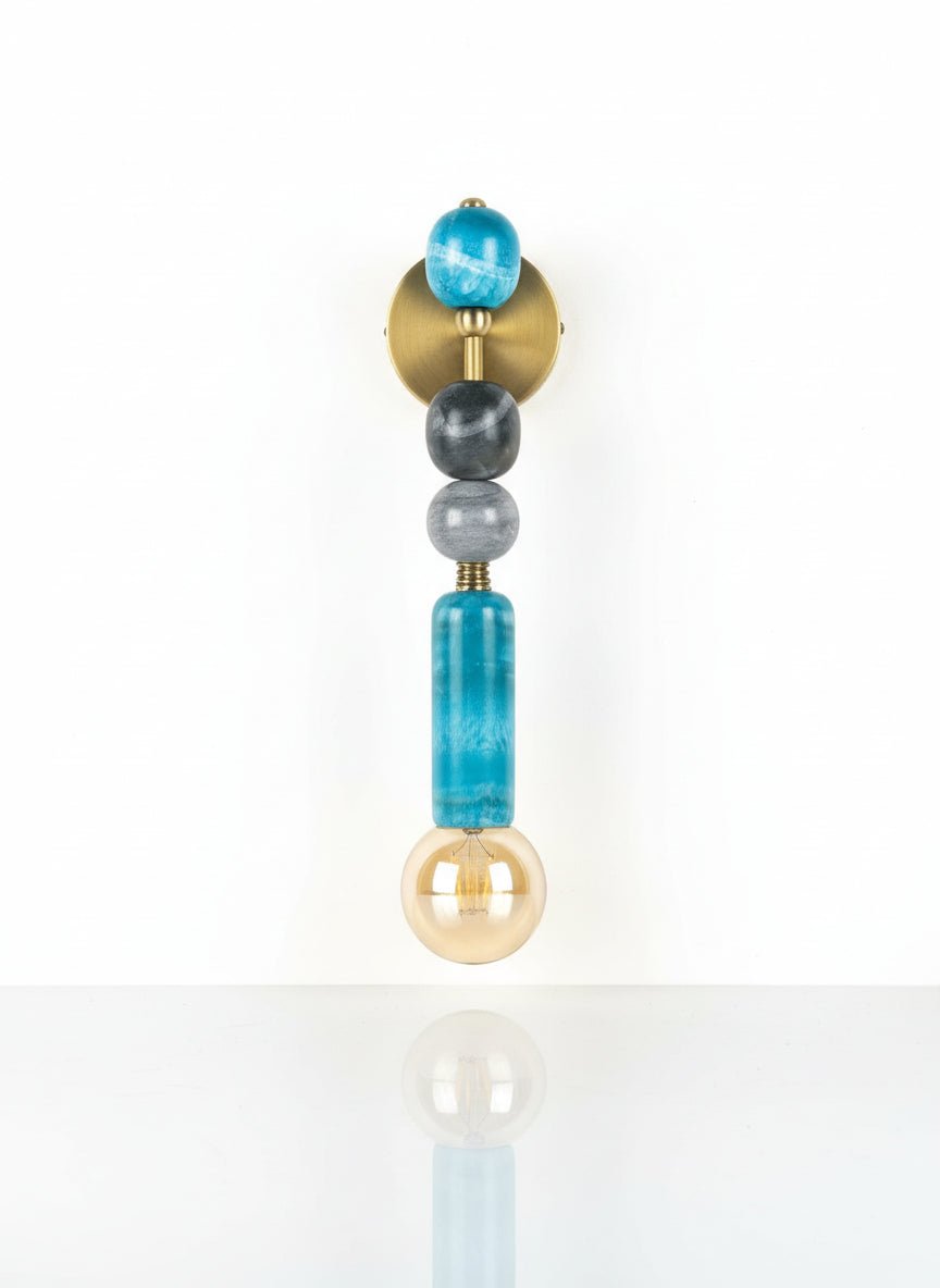 Handmade Brass finish sconce lighting with Turquoise and Grey Marble Gemstones | Custom made