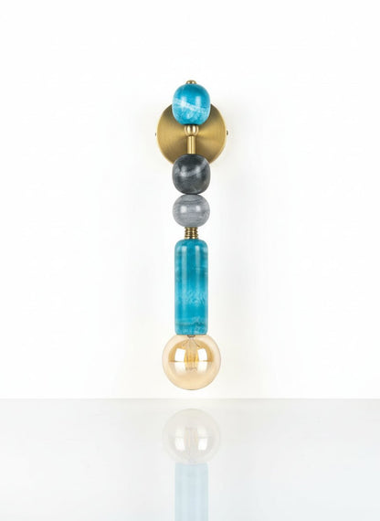 Handmade Brass finish sconce lighting with Turquoise and Grey Marble Gemstones | Custom made