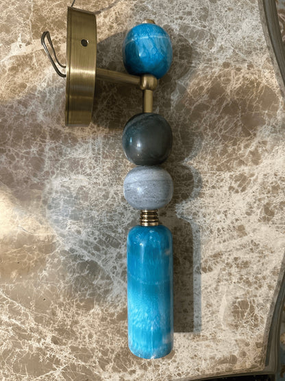 Handmade Brass finish sconce lighting with Turquoise and Grey Marble Gemstones | Custom made