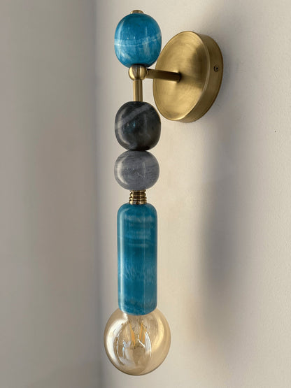 Handmade Brass finish sconce lighting with Turquoise and Grey Marble Gemstones | Custom made