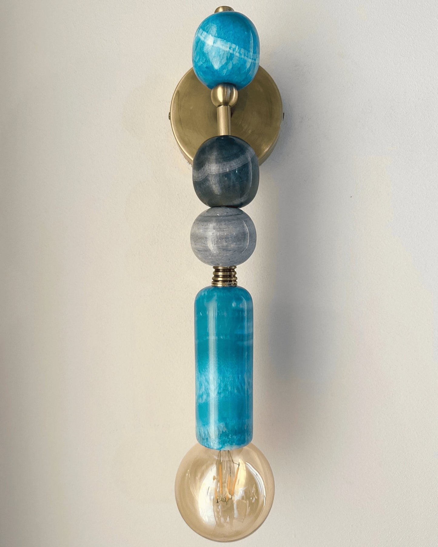 Handmade Brass finish sconce lighting with Turquoise and Grey Marble Gemstones | Custom made