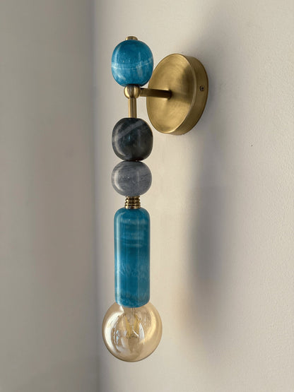 Handmade Brass finish sconce lighting with Turquoise and Grey Marble Gemstones | Custom made