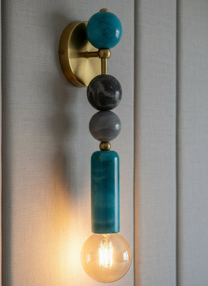 Handmade Brass finish sconce lighting with Turquoise and Grey Marble Gemstones | Custom made