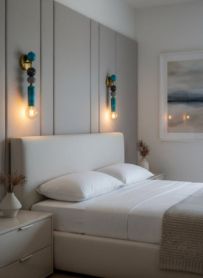 Handmade Brass finish sconce lighting with Turquoise and Grey Marble Gemstones | Custom made