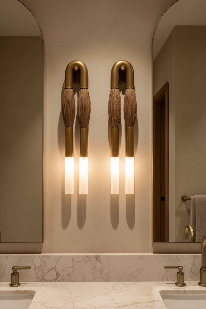 Handmade Brass & Horsehair Wall Sconce | Handmade Designer Sconce - Les Trois Pyramides