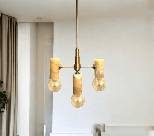 Handmade Brass & Marble Pendant Light – Modern Minimalist Chandelier for Dining Room