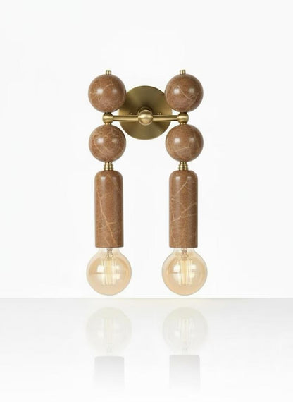Handmade Brass Wall Sconce with Double Light and Natural Marble Gemstones
