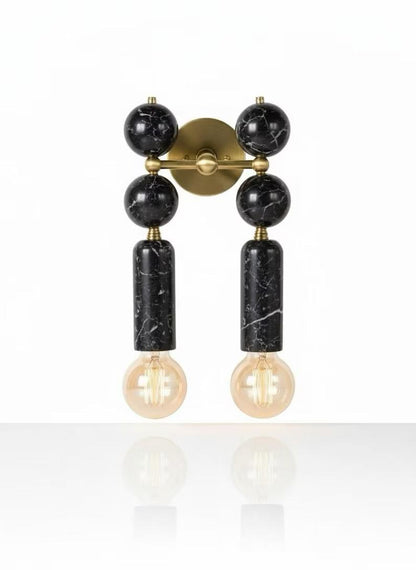 Handmade Brass Wall Sconce with Double Light and Natural Marble Gemstones