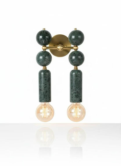 Handmade Brass Wall Sconce with Double Light and Natural Marble Gemstones