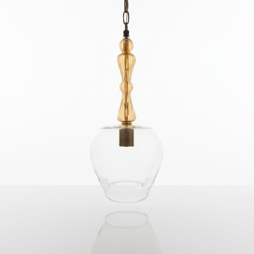 Handmade Clear and Gold Blown Glass Pendant Light – Timeless Glass Ceiling Light