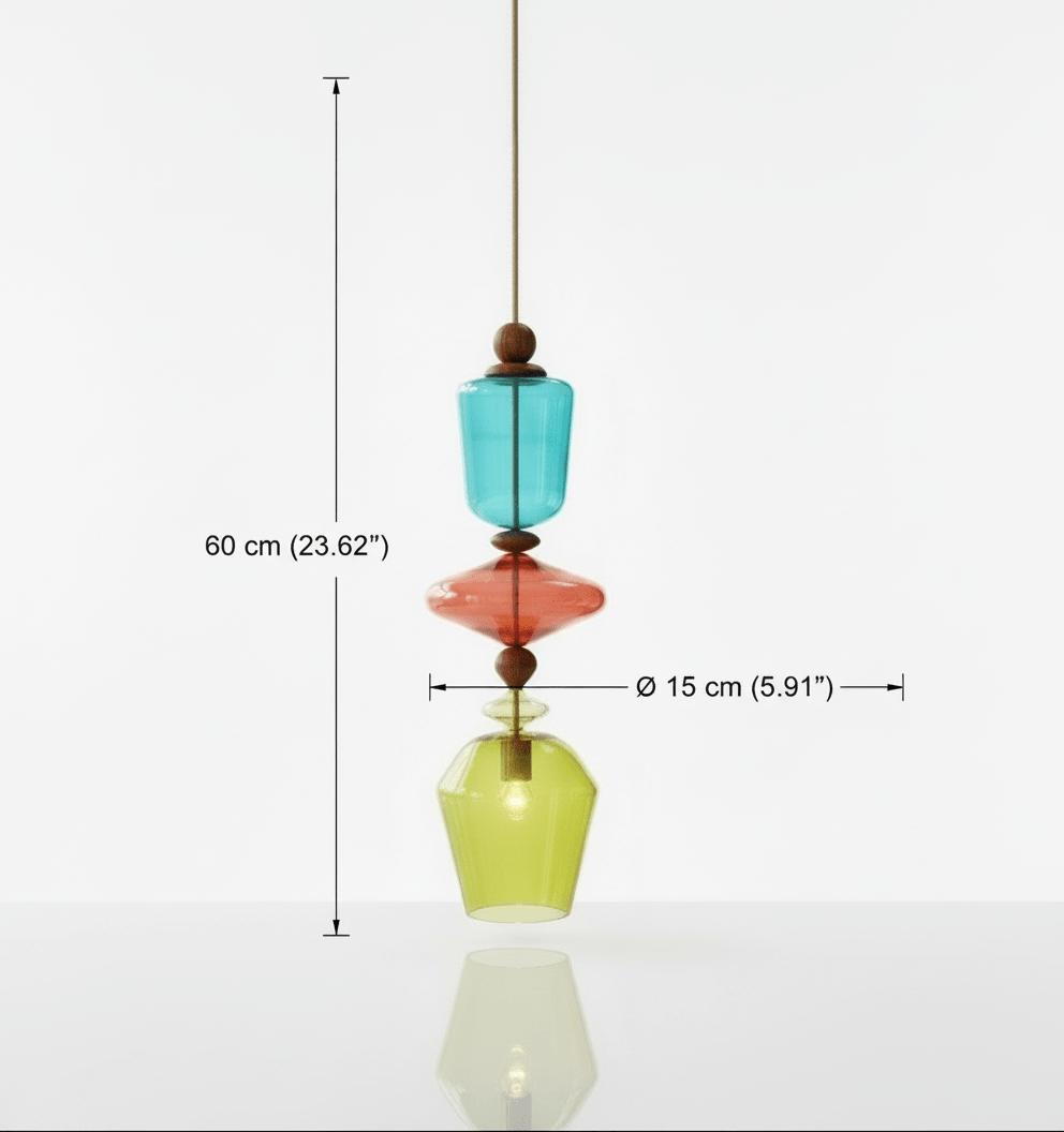 Handmade Colorful Blown Glass Pendant Lights – Artistic Glass Hanging Lamps with Wood Accents