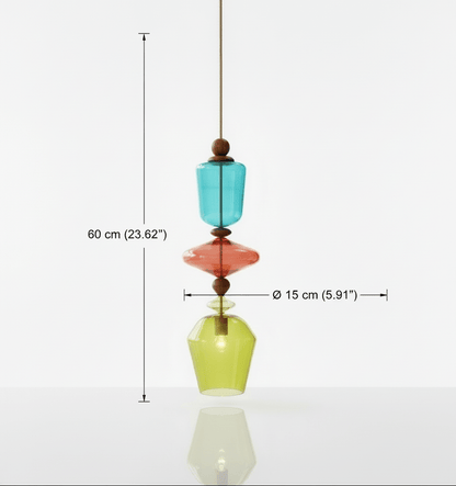 Handmade Colorful Blown Glass Pendant Lights – Artistic Glass Hanging Lamps with Wood Accents