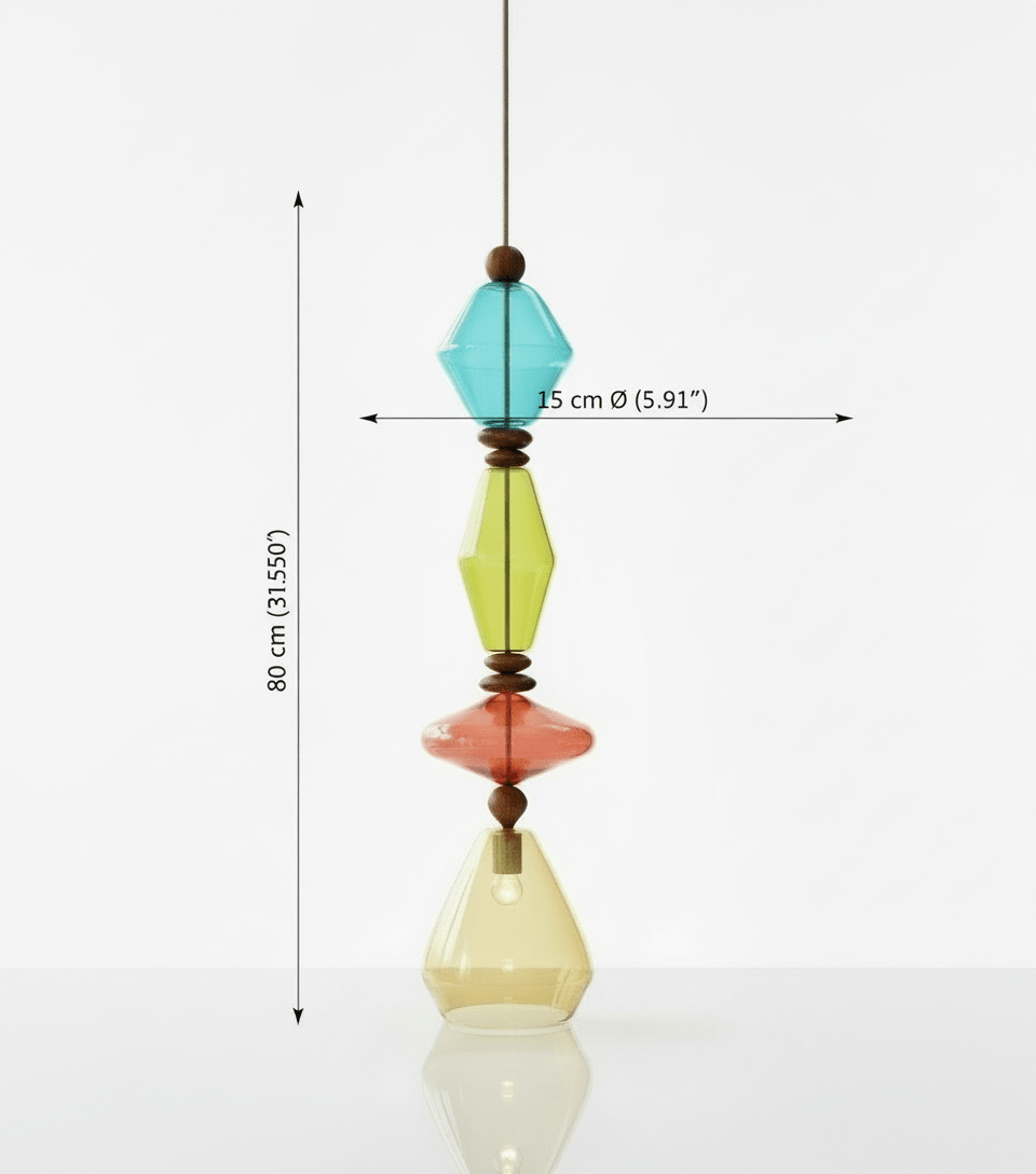 Handmade Colorful Blown Glass Pendant Lights – Artistic Glass Hanging Lamps with Wood Accents