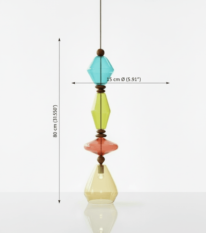 Handmade Colorful Blown Glass Pendant Lights – Artistic Glass Hanging Lamps with Wood Accents