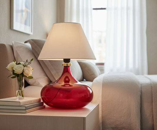 Handmade Concave Circle Red Hued Table Lamp - Les Trois Pyramides