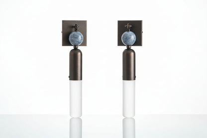 Handmade Frosted Glass Tube Wall Sconce with Natural Marble Gemstones