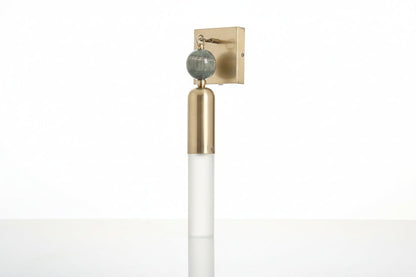 Handmade Frosted Glass Tube Wall Sconce with Natural Marble Gemstones