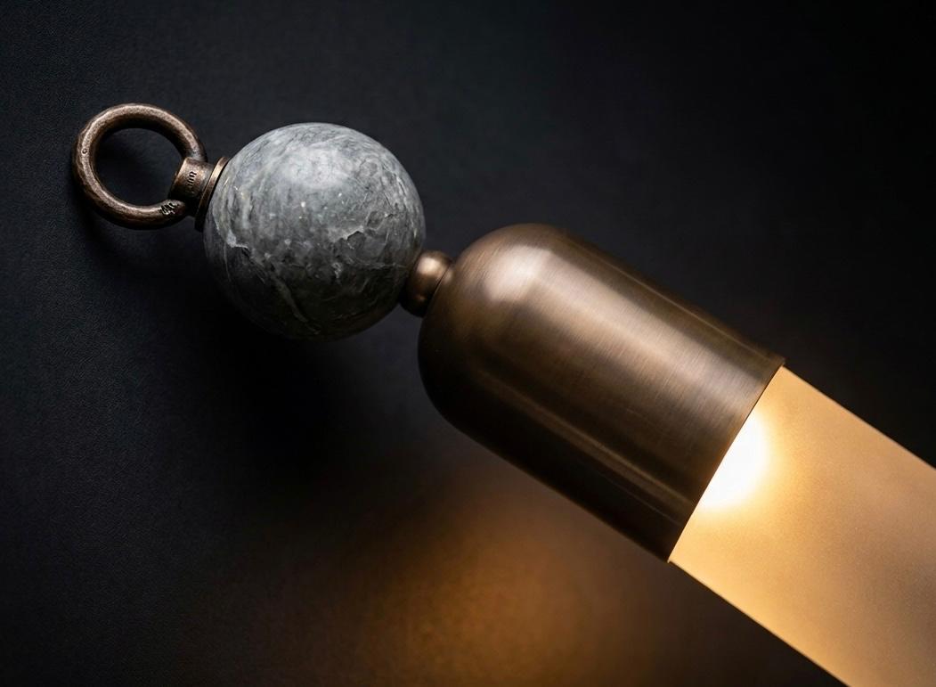 Handmade Frosted Glass Tube Wall Sconce with Natural Marble Gemstones - Dark Bronze finish