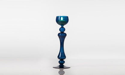 Handmade Blue Modern Candle Stick Holder – Blown Glass Handmade Gift