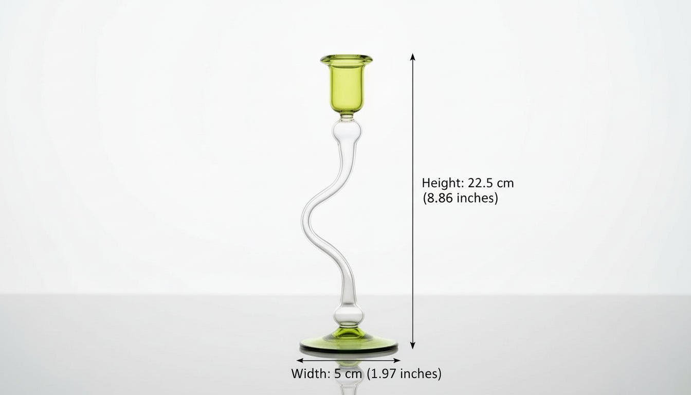 Handmade Green Wavy Glass Candle Holder | Modern Curved Taper Candlestick for Home Decor & Dining Table