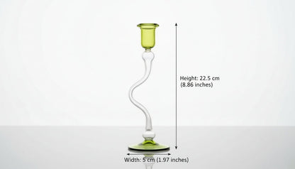 Handmade Green Wavy Glass Candle Holder | Modern Curved Taper Candlestick for Home Decor & Dining Table