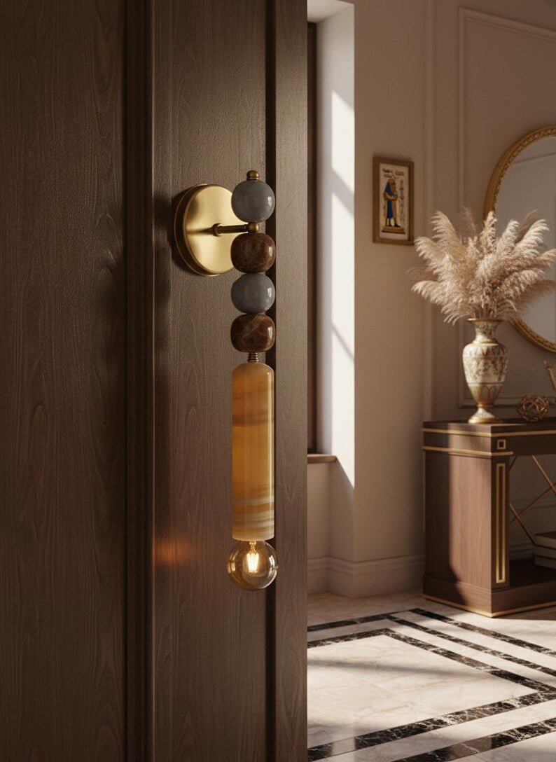 Handmade Marble Wall Sconce – Brass Base, Modern Light Fixture |  Les Trois Pyramides