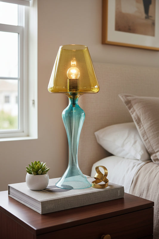 Handmade Modern Table Lamp Multicolored Blownglass Bedside Lamp - Les Trois Pyramides