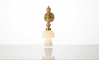 Handmade Onyx & Brass Mushroom Wall Sconce with Frosted Glass – Modern Wall Light Fixture