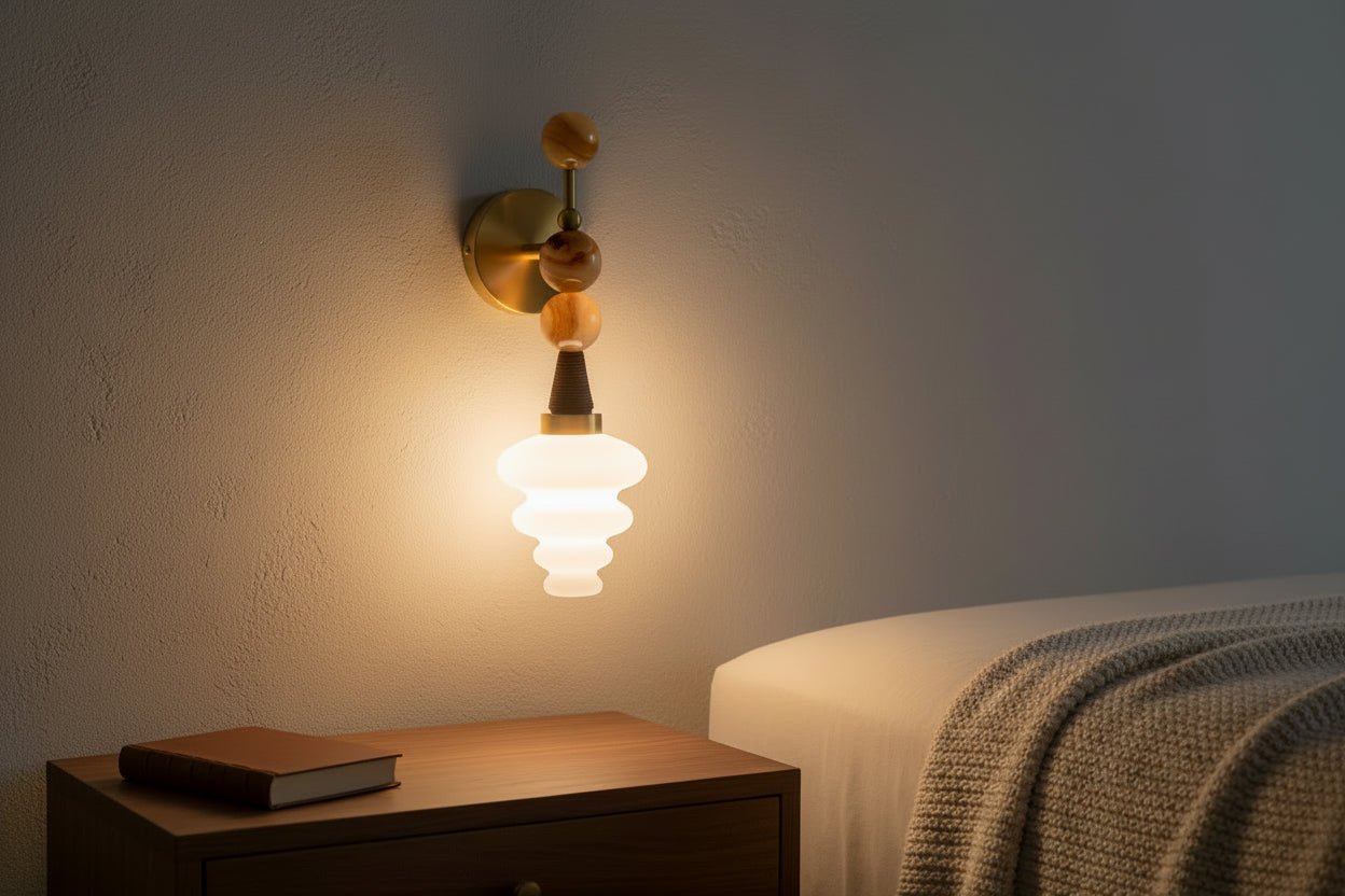 Handmade Onyx & Frosted Glass Wall Sconce with Leather – Brass Wall Light Fixture