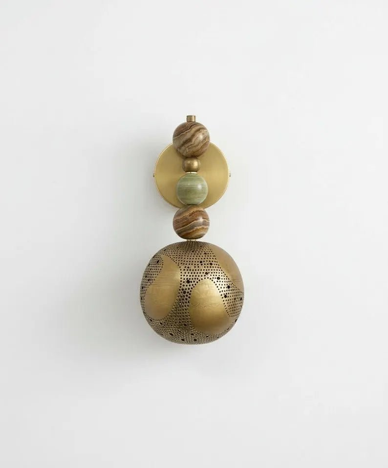 Handmade Onyx Wall Light with Brass Sphere | Vintage inspired Artisanal sconce | Les Trois Pyramides