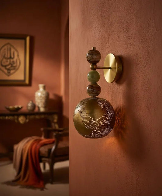 Handmade Onyx Wall Light with Brass Sphere | Vintage inspired Artisanal sconce | Les Trois Pyramides