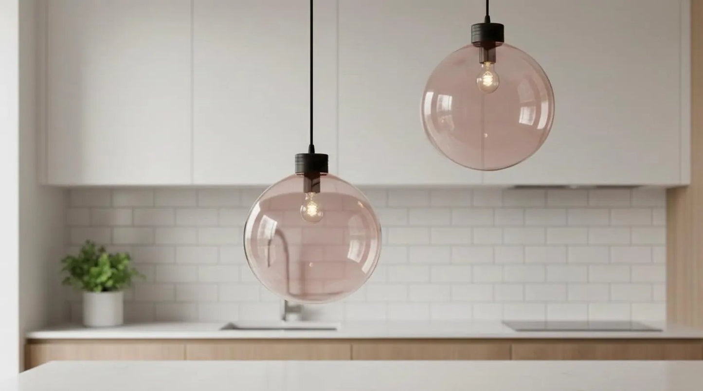 Handmade Pink Ball-Shaped Pendant Blown Glass - Les Trois Pyramides