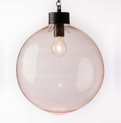 Handmade Pink Ball-Shaped Pendant Blown Glass - Les Trois Pyramides