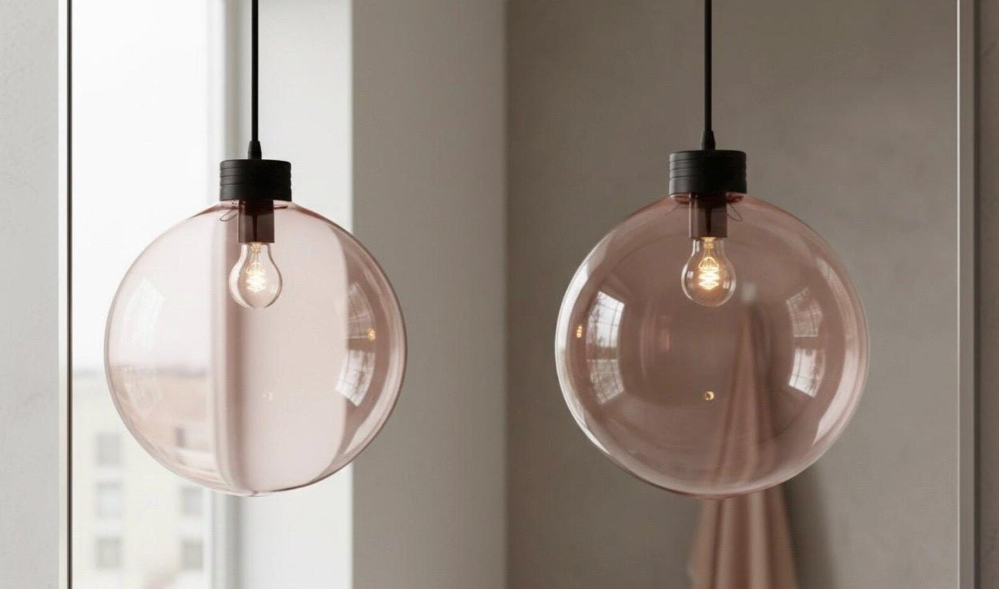 Handmade Pink Ball-Shaped Pendant Blown Glass - Les Trois Pyramides