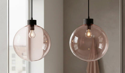 Handmade Pink Ball-Shaped Pendant Blown Glass - Les Trois Pyramides