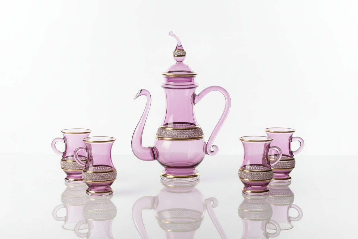Handmade Turkish Style Glass Coffee Set – 6 Cups with Coffee and Sugar Pots