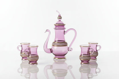 Handmade Turkish Style Glass Coffee Set – 6 Cups with Coffee and Sugar Pots